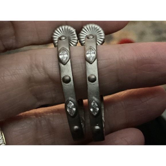 Freida Rothman Jewelry - Freida Rothman 925 Sterling Silver Oxidized Marquise CZ Hoop Earrings Signed